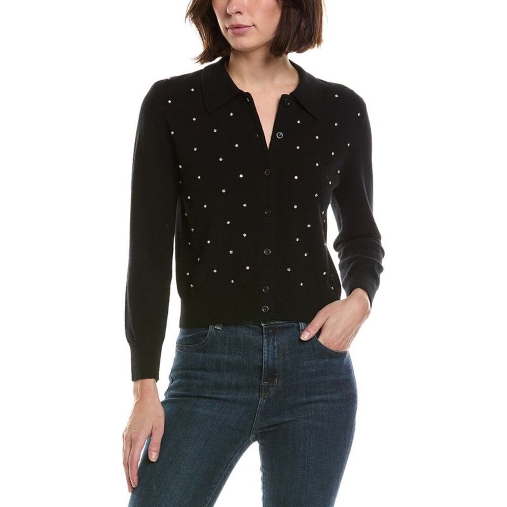 Frame Denim Womens Frame The Rhinestone Wool & Cashmere-Blend Cardigan, Black